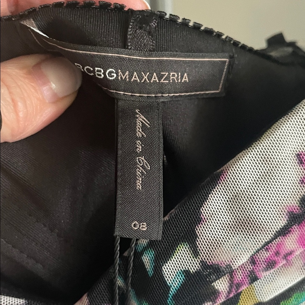BCBGMaxAzria Strapless Ruched Bodycon Dress in Black, White, Pink & Teal - Picture 10 of 11